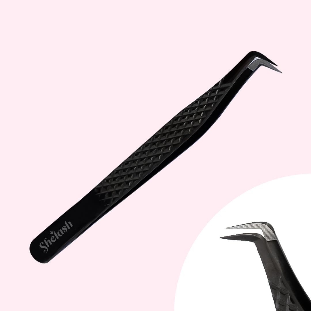 Fiber Tip Black Coated Curved Tweezers for Volume Lashes