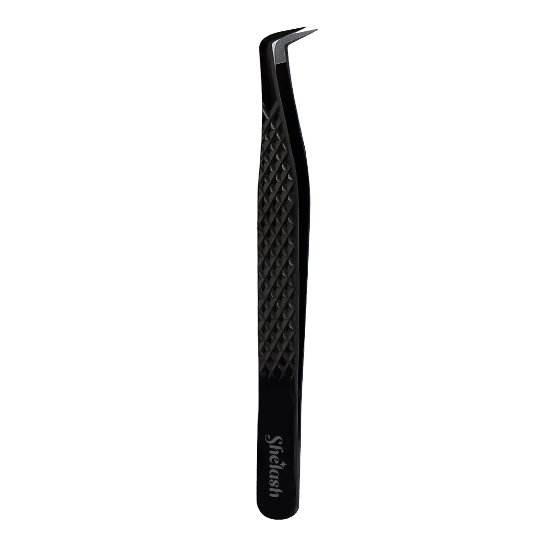 Fiber Tip Black Coated Curved Tweezers for Volume Lashes