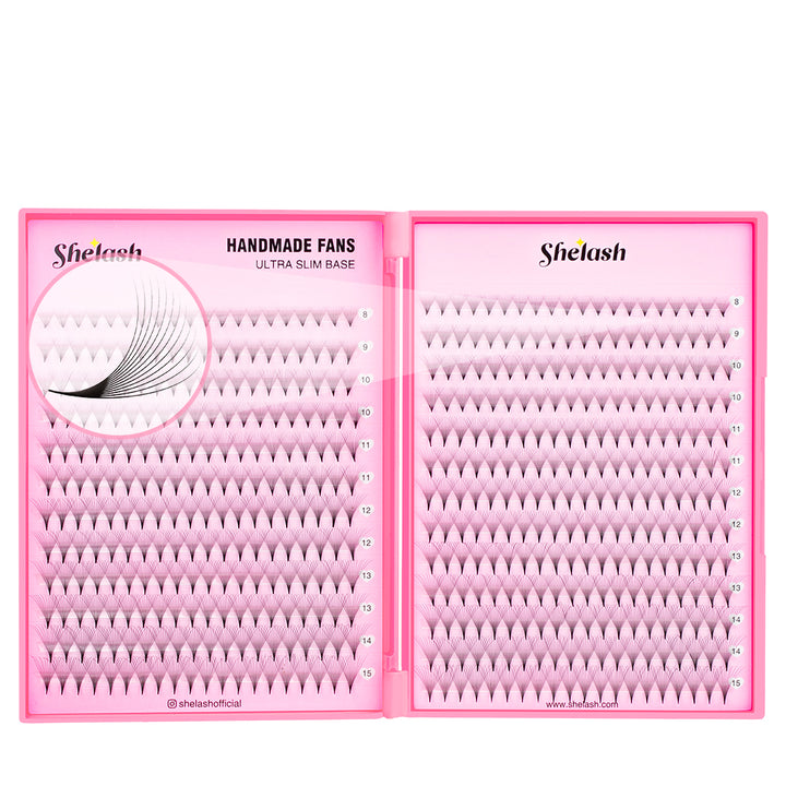 SHELASH 12D Premade Volume Fans, pointy base, matte black, time-saving for professional mega volume lash extensions