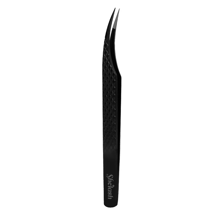 Fiber Tip Black Coated Curved Tweezers for Volume Eyelash Extensions