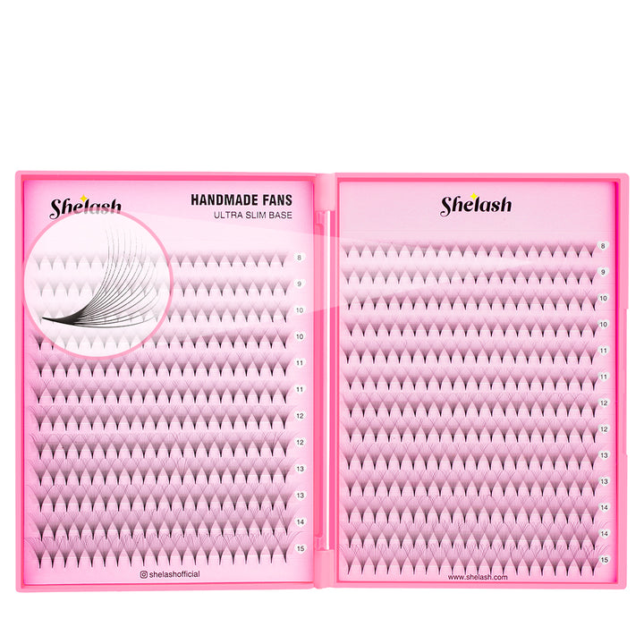 SHELASH 14D Premade Volume Fans, pointy base, matte black, time-saving for professional mega volume lash extensions