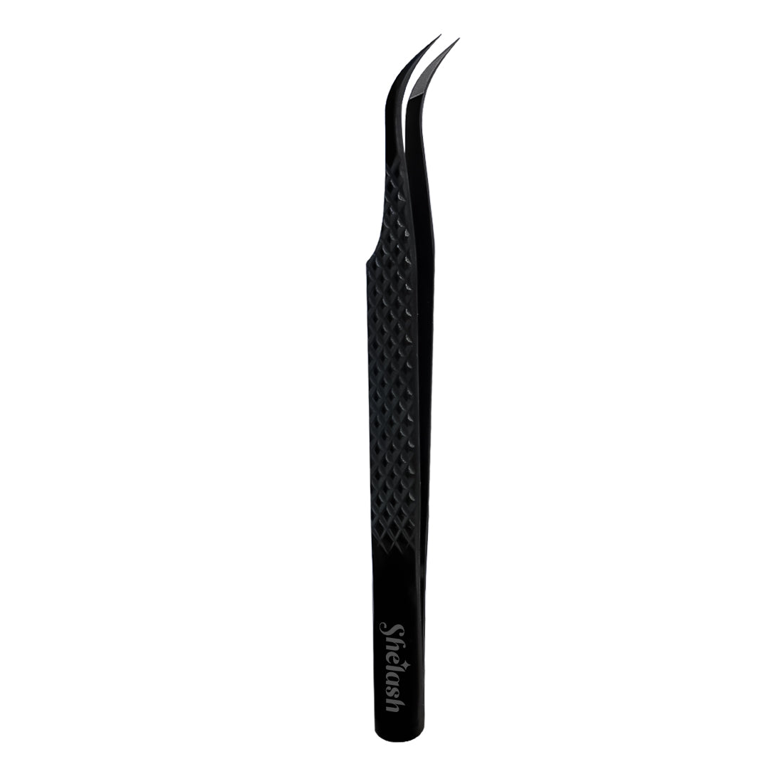 Fiber Tip Black Coated Curved Tweezers for Eyelash Extensions