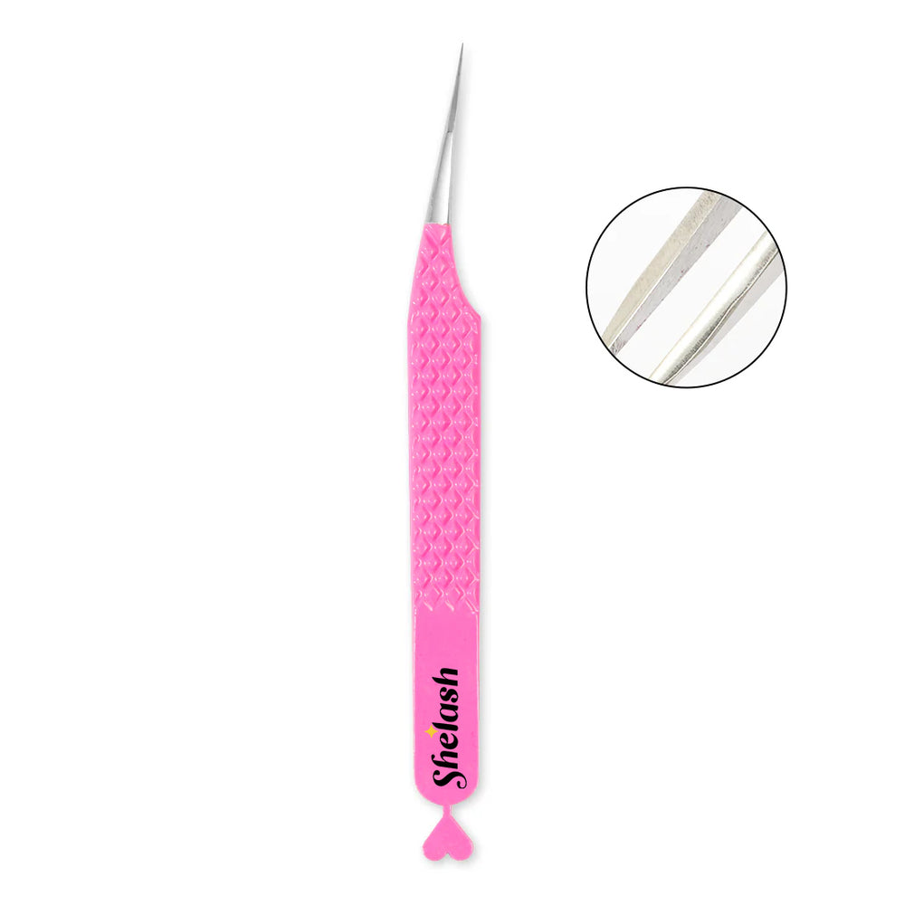 Curved Pink Heart-shaped Isolation Tweezer for Eyelash Extension