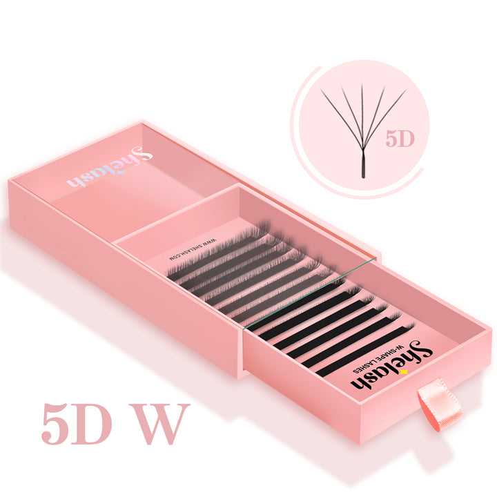SHELASH 5D W Lashes, soft PBT, elliptical root, full matte black volume lash extensions