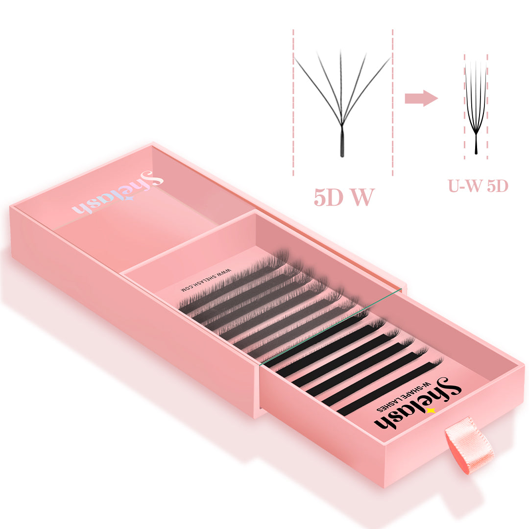 SHELASH 5D W Lashes, soft PBT, elliptical root, full matte black volume lash extensions