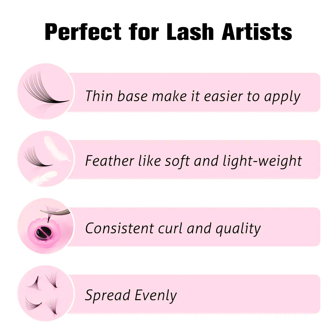 SHELASH 5D Pointy Base Premade Loose Fans, 500 fans, matte black, lightweight for natural mega volume lash extensions