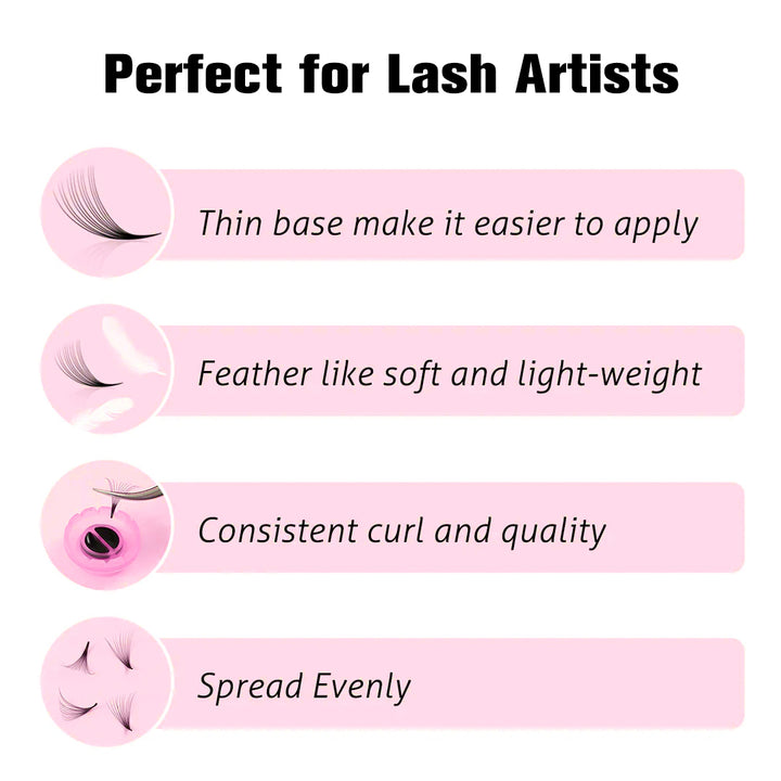 SHELASH 5D Pointy Base Premade Loose Fans, 500 fans, matte black, lightweight for natural mega volume lash extensions