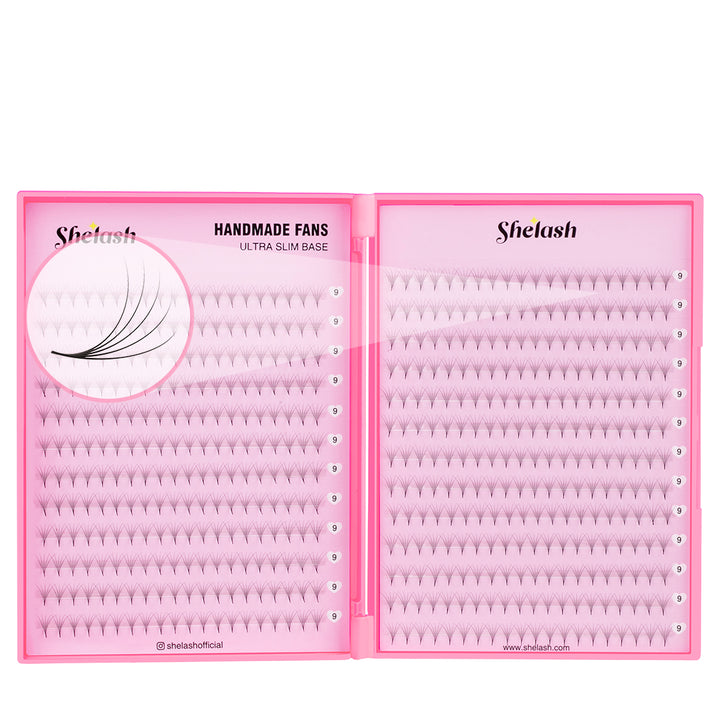 SHELASH 5D Premade Volume Fans, pointy base, matte black, time-saving for professional mega volume lash extensions