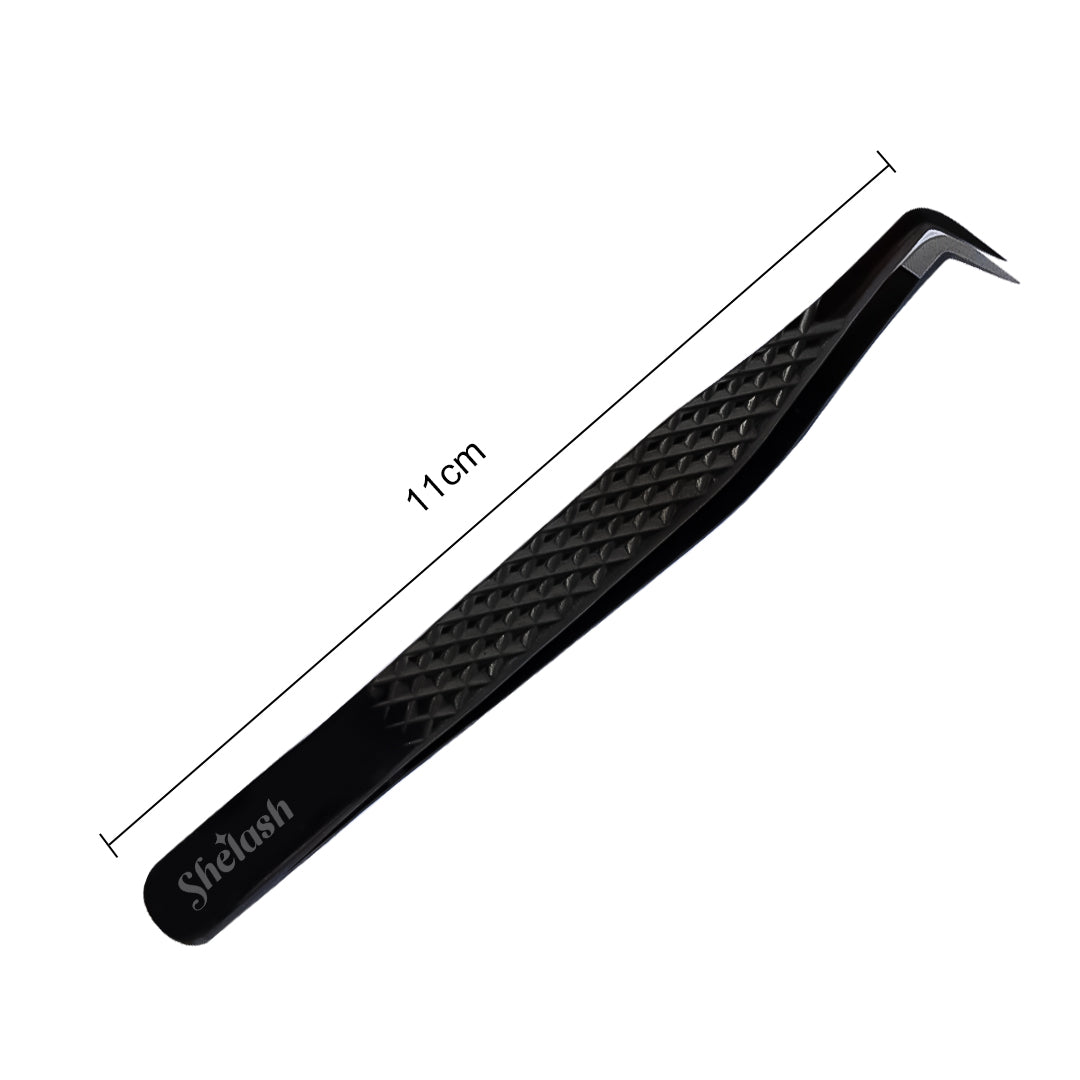 Fiber Tip Black Coated Curved Tweezers for Volume Lashes