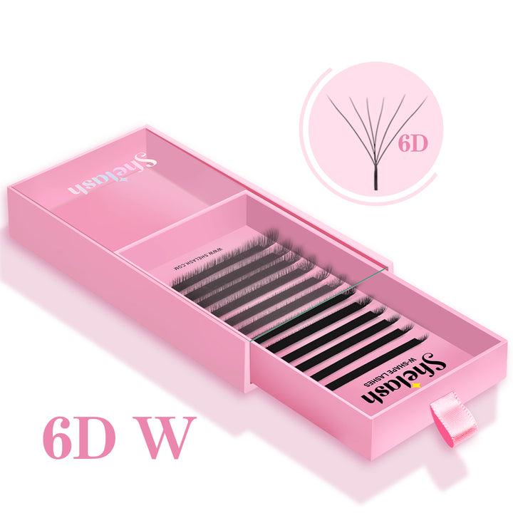 SHELASH 6D W Lashes, soft PBT, elliptical root, full matte black volume lash extensions
