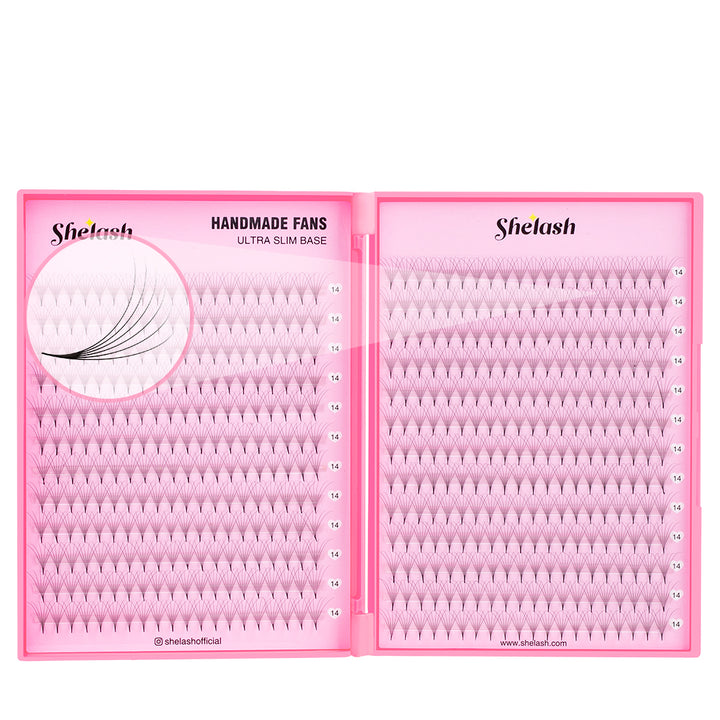 SHELASH 6D Premade Volume Fans, pointy base, matte black, time-saving for professional mega volume lash extensions