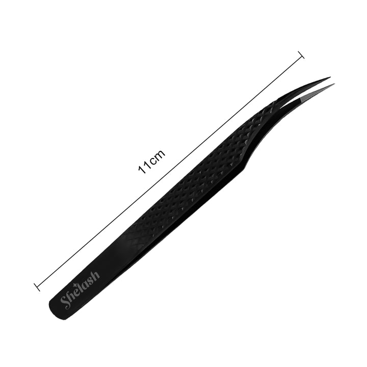 Fiber Tip Black Coated Curved Tweezers for Volume Eyelash Extensions