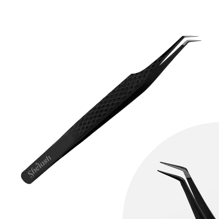 Fiber Tip Black Coated 45°-Deg Volume Eyelash Extensions Tweezers