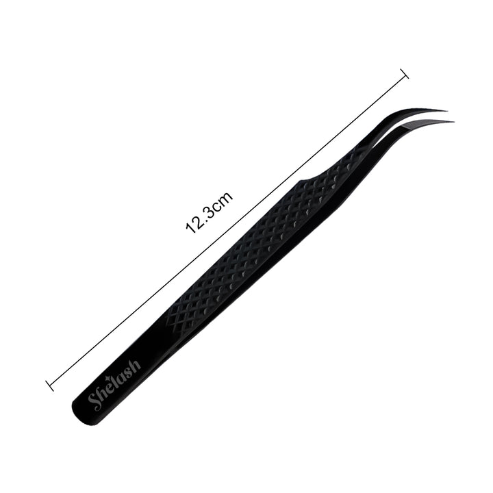 Fiber Tip Black Coated Curved Tweezers for Eyelash Extensions