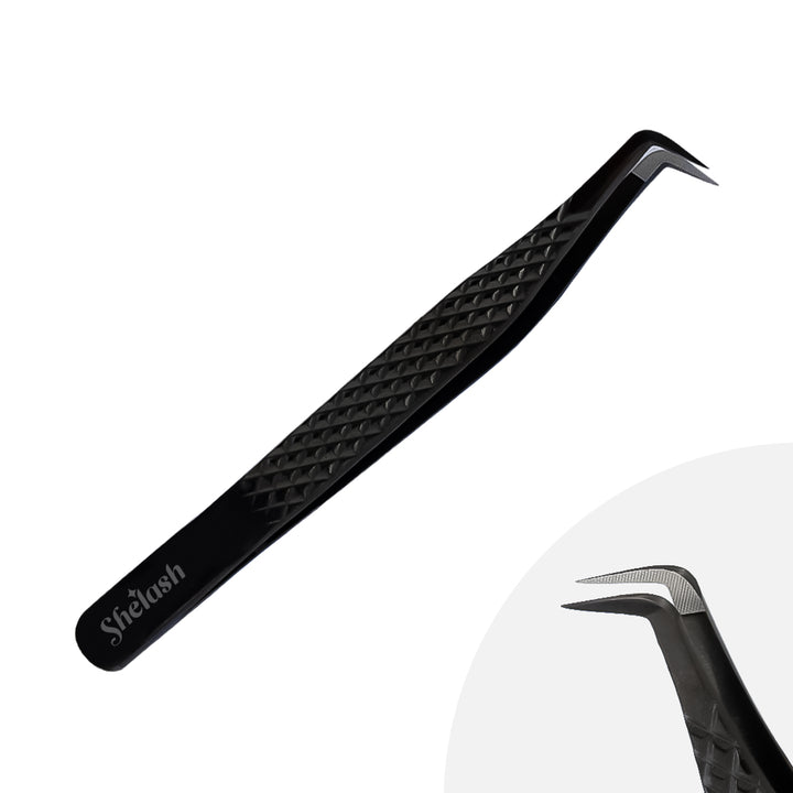 Fiber Tip Black Coated Curved Tweezers for Volume Lashes