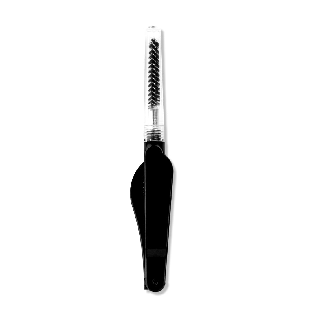 Shelash all-in-one lash comb and brow brush in blue, pink, and black, with fold-out combs and clear spoolie caps.