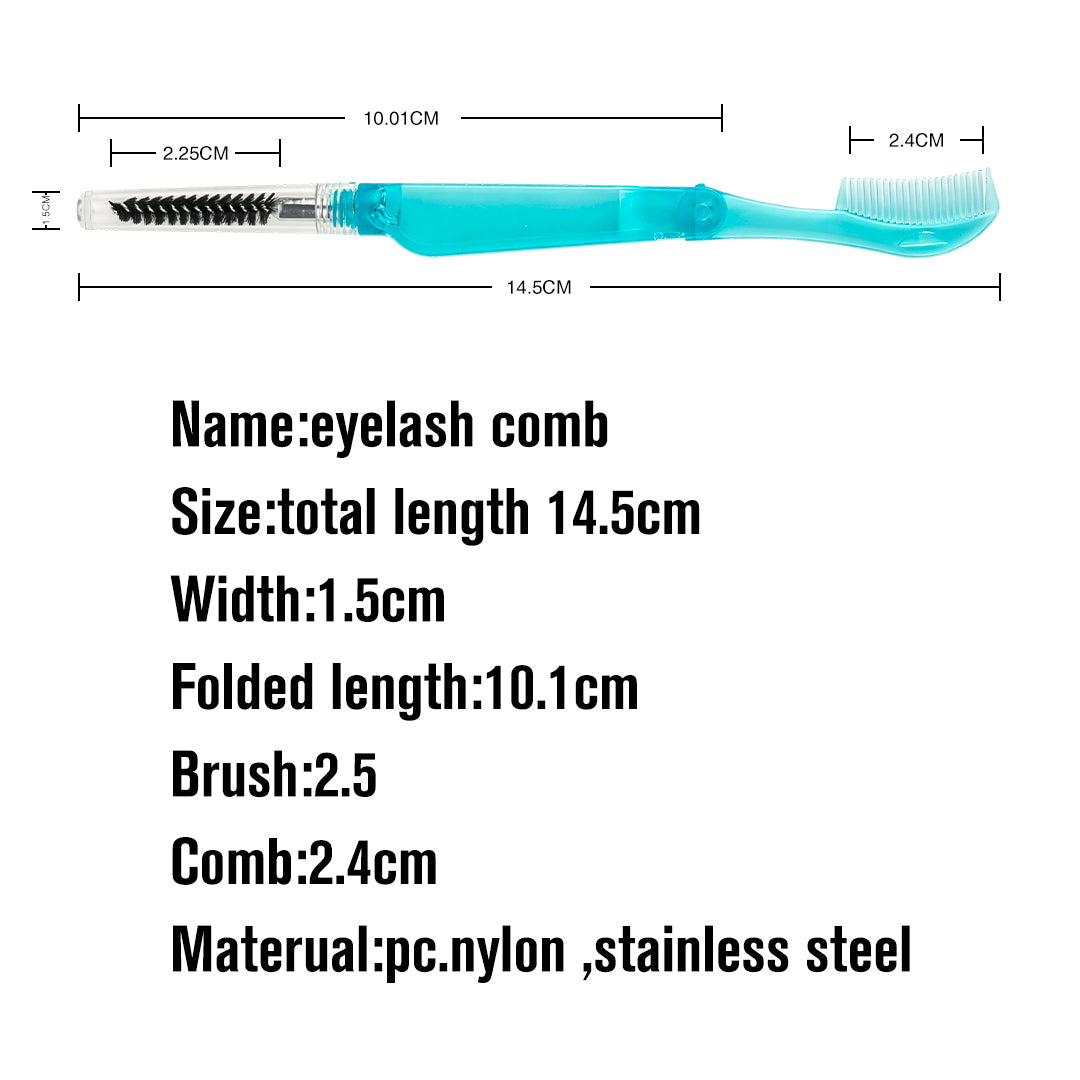 Shelash all-in-one lash comb and brow brush in blue, pink, and black, with fold-out combs and clear spoolie caps.