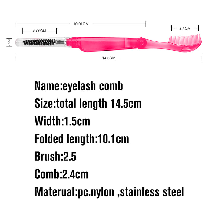 Shelash all-in-one lash comb and brow brush in blue, pink, and black, with fold-out combs and clear spoolie caps.