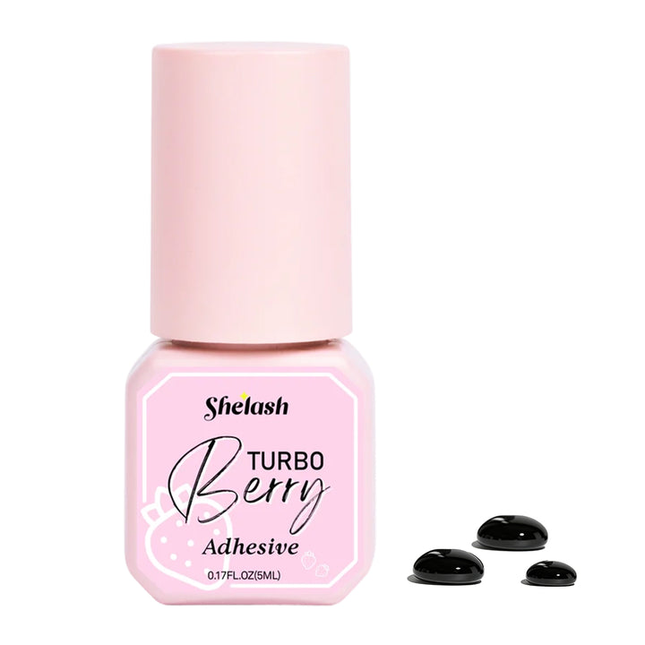 Shelash 0.3s Berry Lash Glue, 8-week retention, waterproof, for professional lash use.