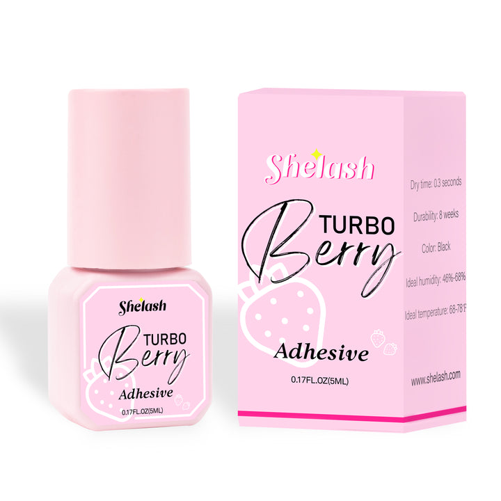 Shelash 0.3s Berry Lash Glue, 8-week retention, waterproof, for professional lash use.