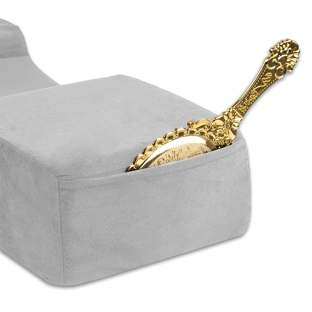 Ergonomic lash pillow with plush velvet cover, zero-pressure support, dual side pockets for tools, holds head steady at ideal working angle.
