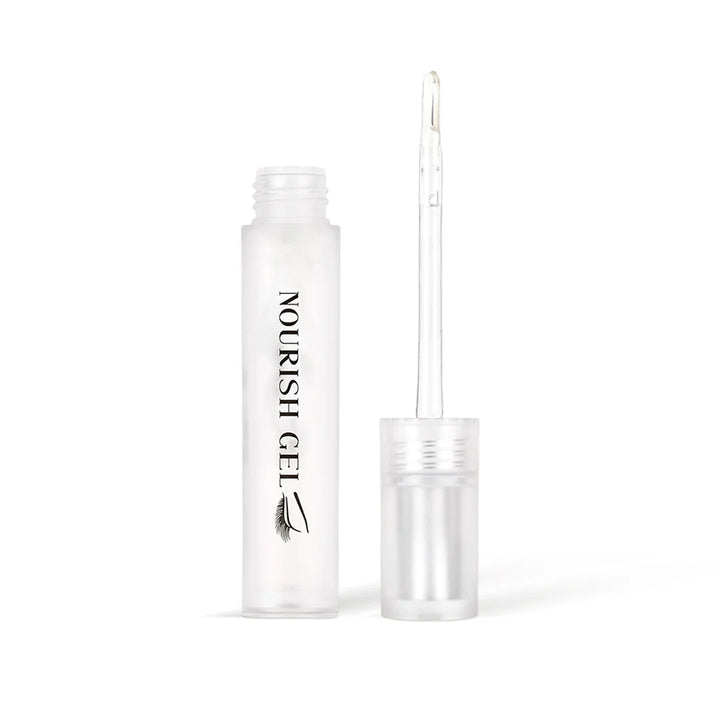 Korean lash lift serum in a clear tube with a white cap and Nourish Gel label.