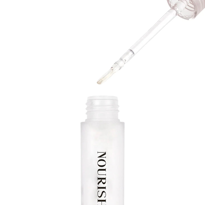 Korean lash lift serum in a clear tube with a white cap and Nourish Gel label.