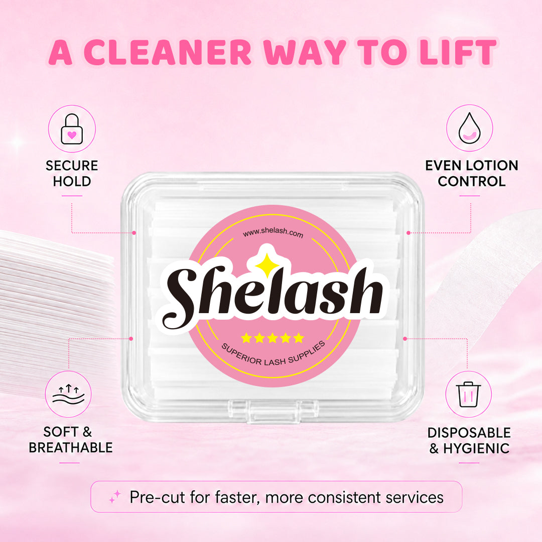 Lash lift paper covers with 500 pre-cut 5 × 50 mm strips, available in textured and ultra-thin micro-hole versions for professional lash lift treatments.