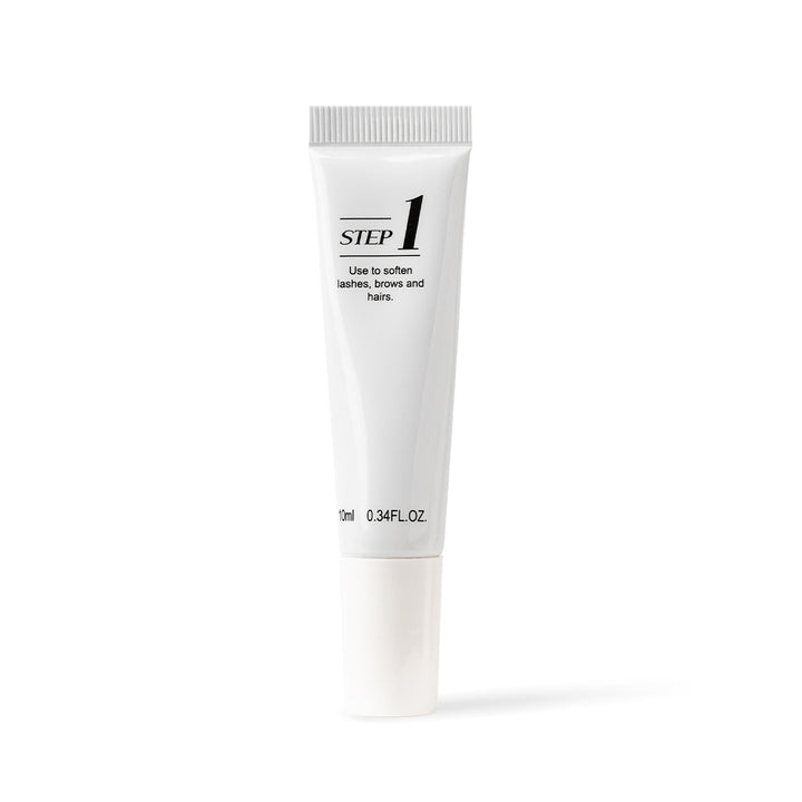 Professional lash lift treatment kit with Step 1 and Step 2 system for lifting, curling, and setting natural lashes and brows in salon use.