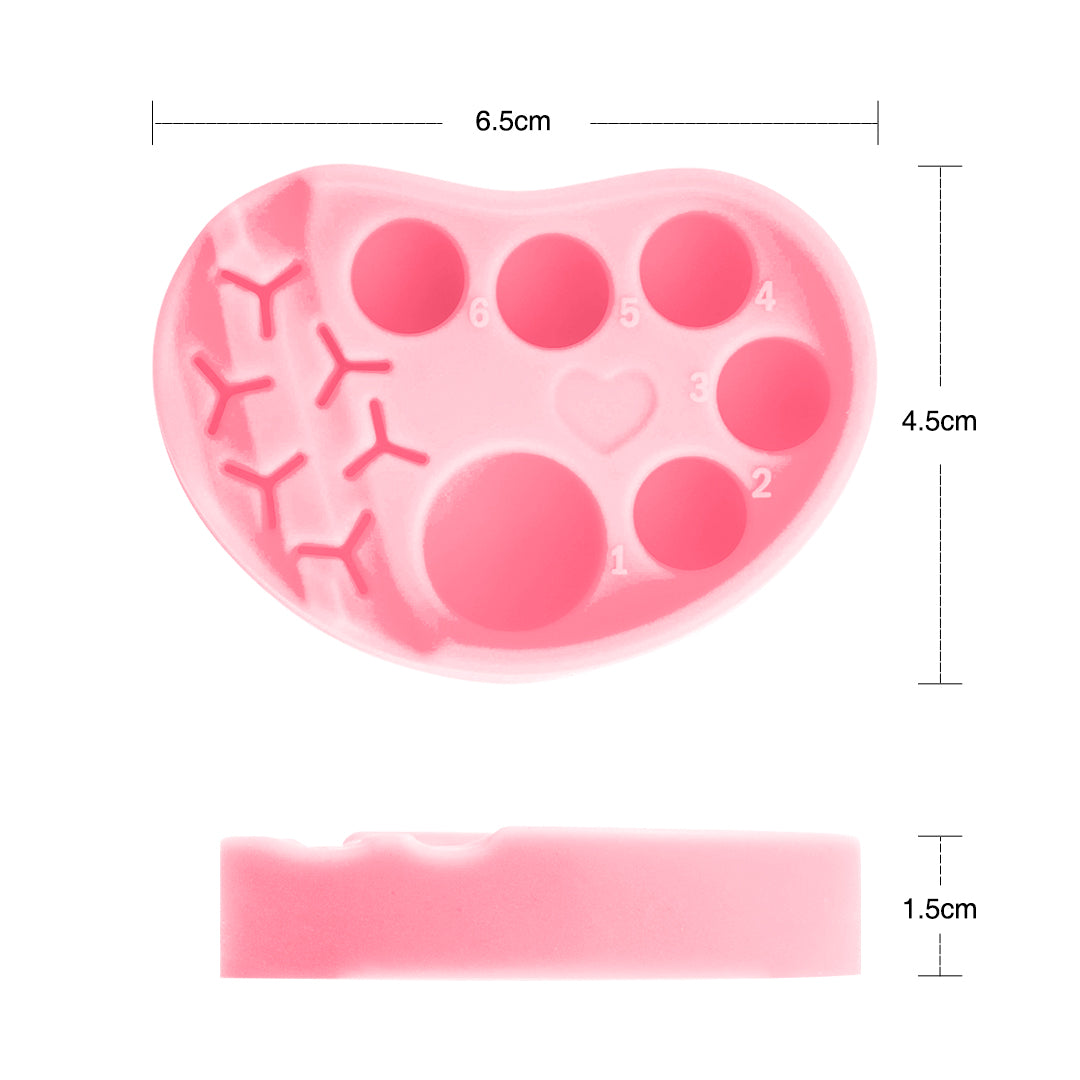 Pink and blue silicone palettes for lash lift and tint, each with six numbered wells and built-in holders for horizontal or vertical tool placement.