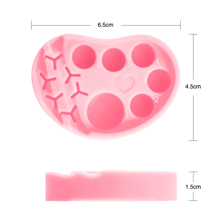 Pink and blue silicone palettes for lash lift and tint, each with six numbered wells and built-in holders for horizontal or vertical tool placement.