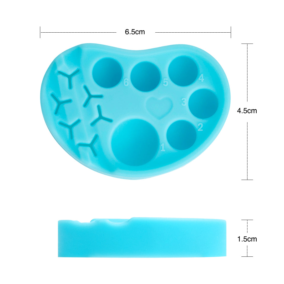 Pink and blue silicone palettes for lash lift and tint, each with six numbered wells and built-in holders for horizontal or vertical tool placement.