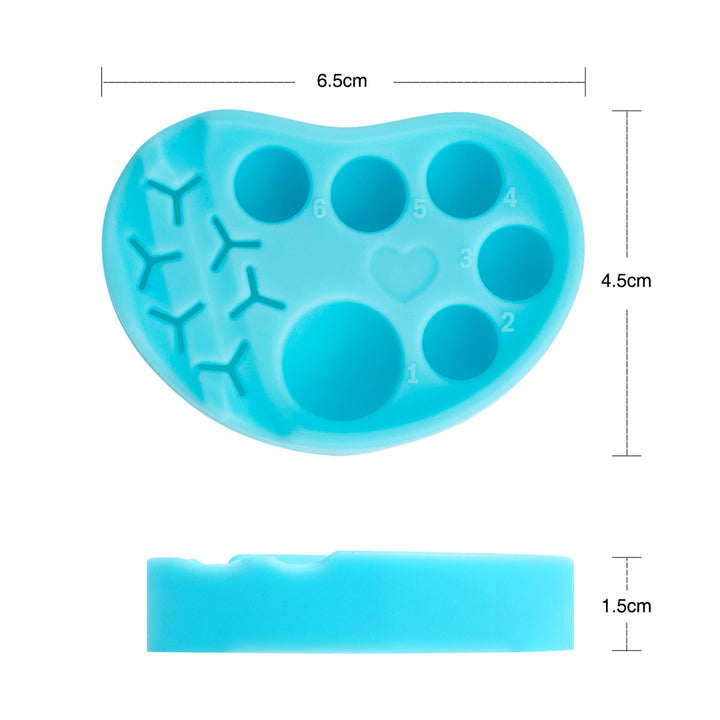 Pink and blue silicone palettes for lash lift and tint, each with six numbered wells and built-in holders for horizontal or vertical tool placement.