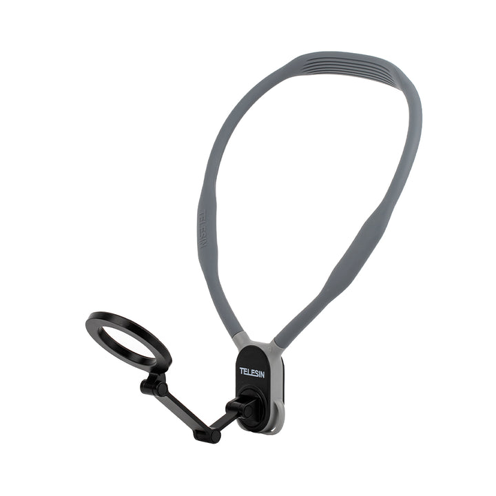 Magnetic smartphone neck holder with adjustable viewing angles for hands-free recording, livestreaming, content creation, and first-person video capture.