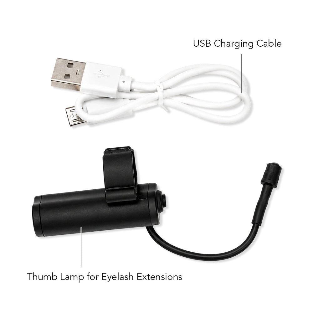 Thumb lamp for eyelash extensions with USB charging, adjustable brightness, and hands-free lighting design for professional lash artists and salon use.