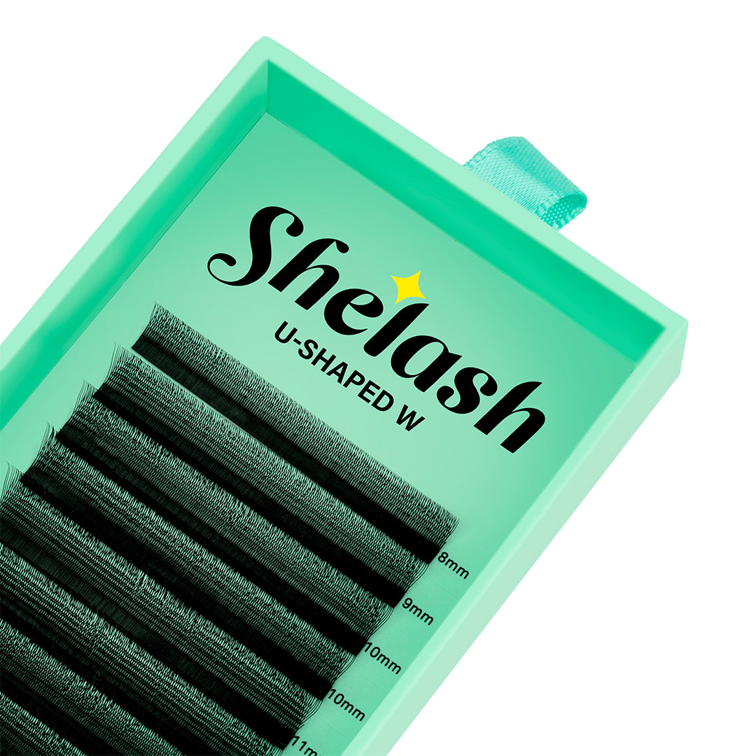 SHELASH U-Shape W Lashes, U-base, matte black, long retention for full sparse lash volume