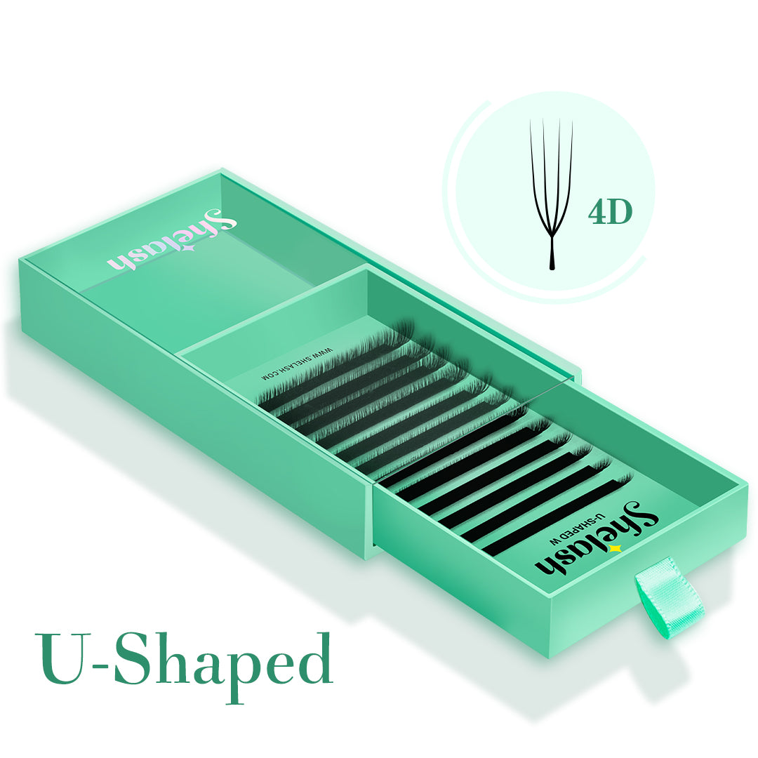 SHELASH U-Shape W Lashes, U-base, matte black, long retention for full sparse lash volume