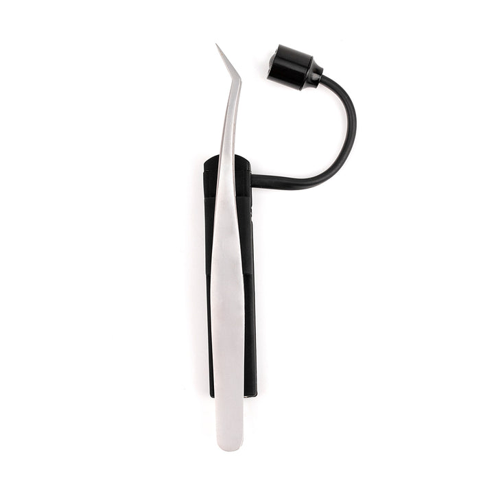 UV/LED tweezer lamp clips on, cures as you place. Adjustable beam for precise bonding, USB rechargeable.