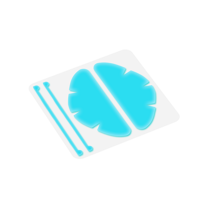 Black, rose-red, and blue silicone eyelid pads with curved shapes and notched edges for lash lift and UV lash extension workflows.