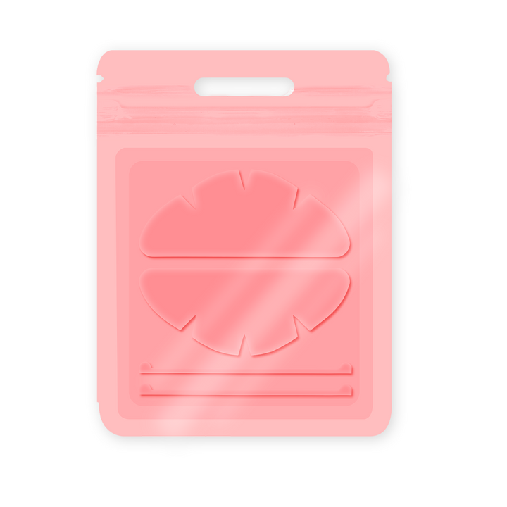 Black, rose-red, and blue silicone eyelid pads with curved shapes and notched edges for lash lift and UV lash extension workflows.