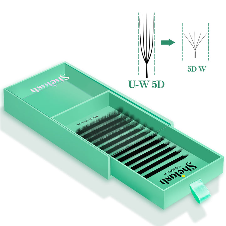 SHELASH U-Shape W Lashes, U-base, matte black, long retention for full sparse lash volume
