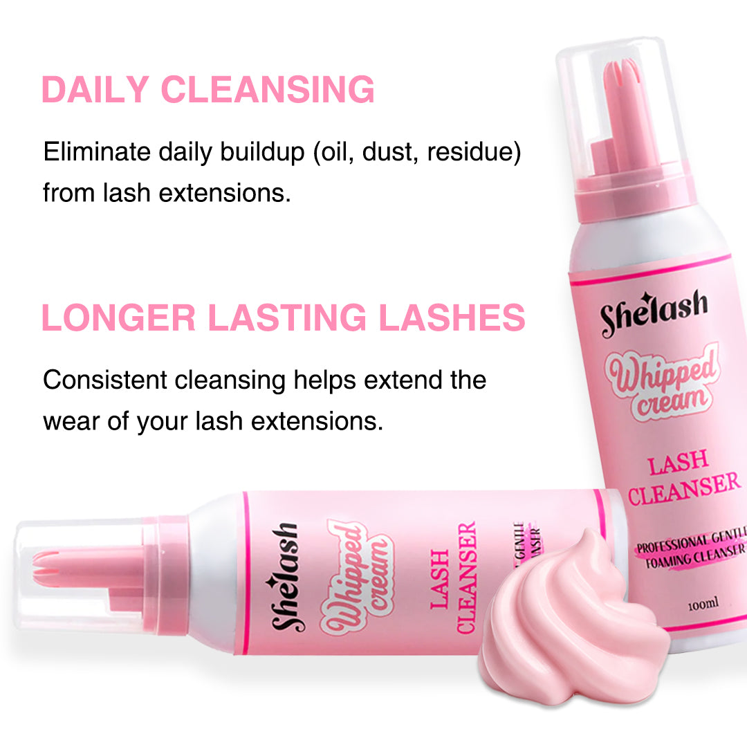 SHELASH Whipped Cream Cleanser 100ml, sulfate-free lash & brow degreaser for tinting
