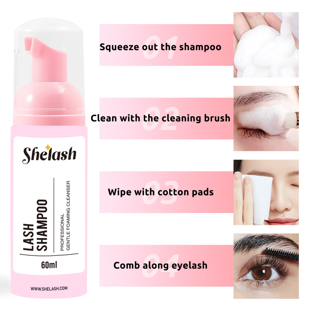 Shelash 60ml lash extension foam cleaner, deep clean & boosts retention