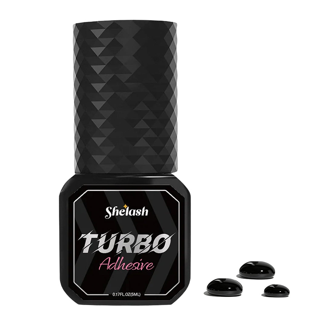 Shelash 0.3s Turbo Lash Glue, waterproof, 6-8 weeks retention, for professional lash artists.