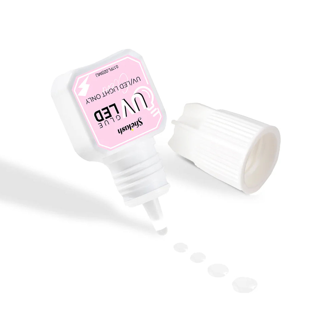 Shelash UV Lash Glue, 0.5-1s cure, gentle for sensitive eyes, for professional UV lash use.