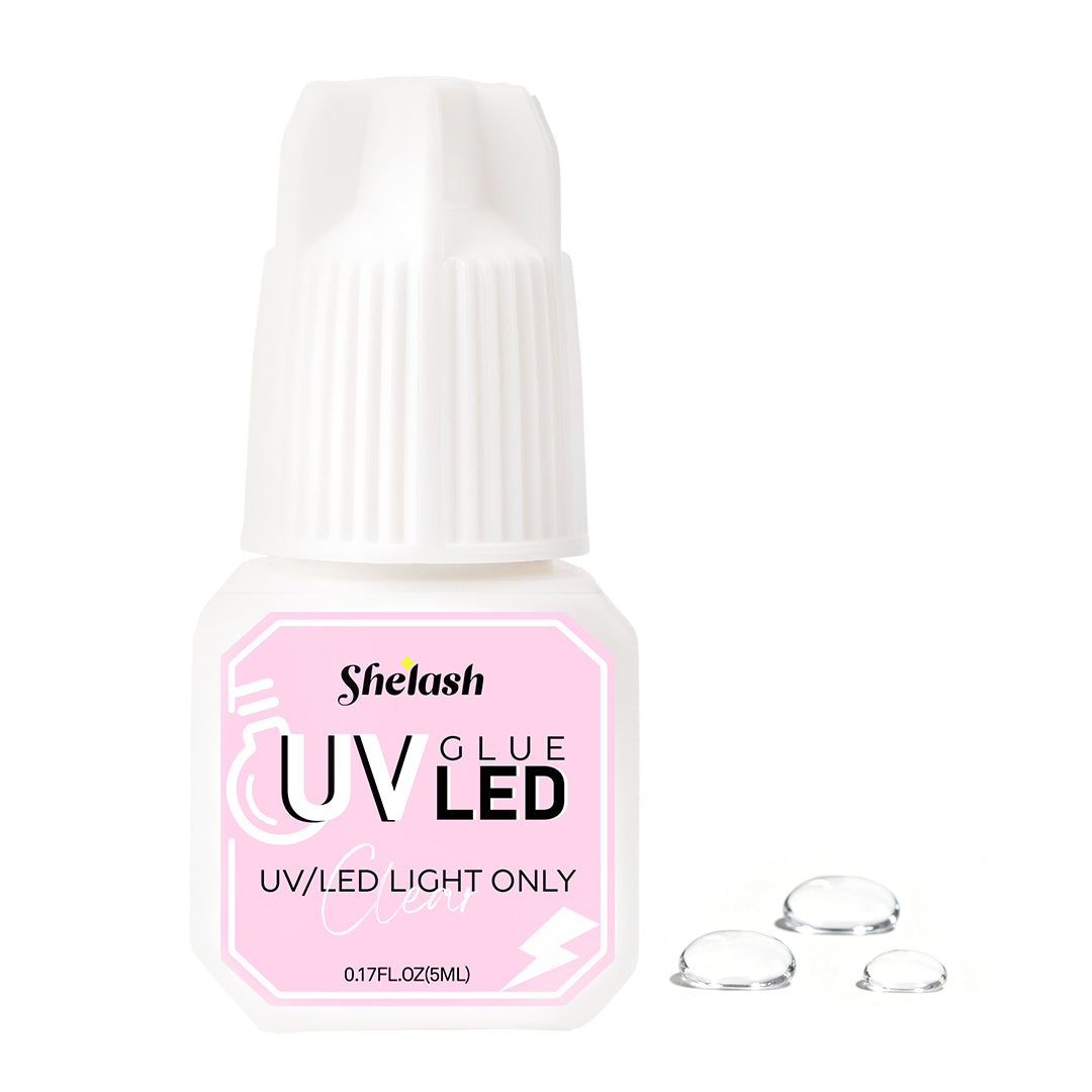 Shelash UV Lash Glue, 0.5-1s cure, gentle for sensitive eyes, for professional UV lash use.