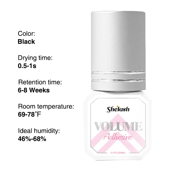 Shelash 0.5-1s Volume Lash Glue, waterproof, 6-8 weeks retention, professional lash adhesive.