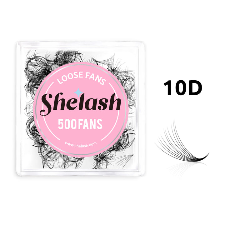SHELASH 10D Pointy Base Premade Loose Fans, 500 fans, matte black, lightweight for natural mega volume lash extensions