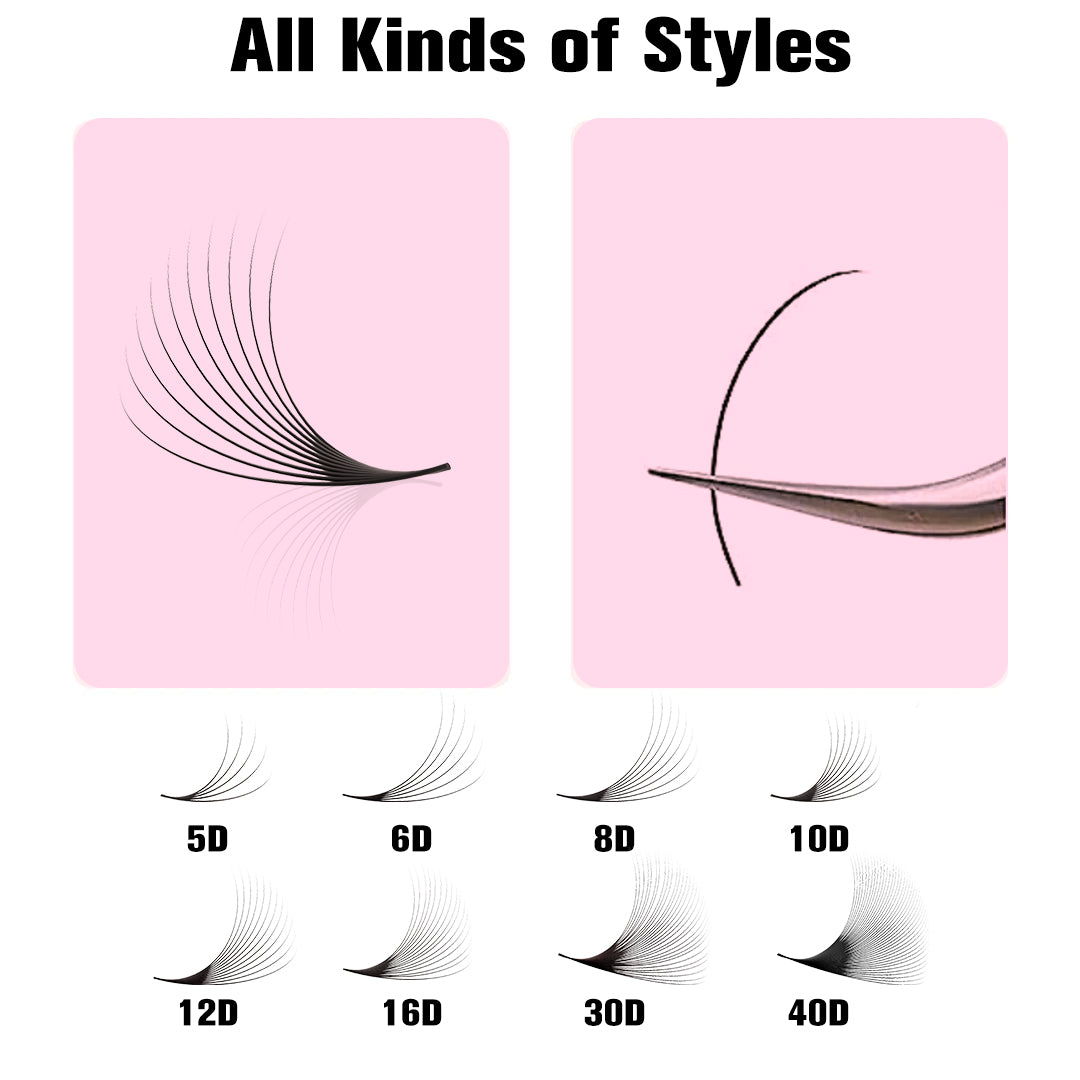 SHELASH 10D Pointy Base Premade Loose Fans, 500 fans, matte black, lightweight for natural mega volume lash extensions