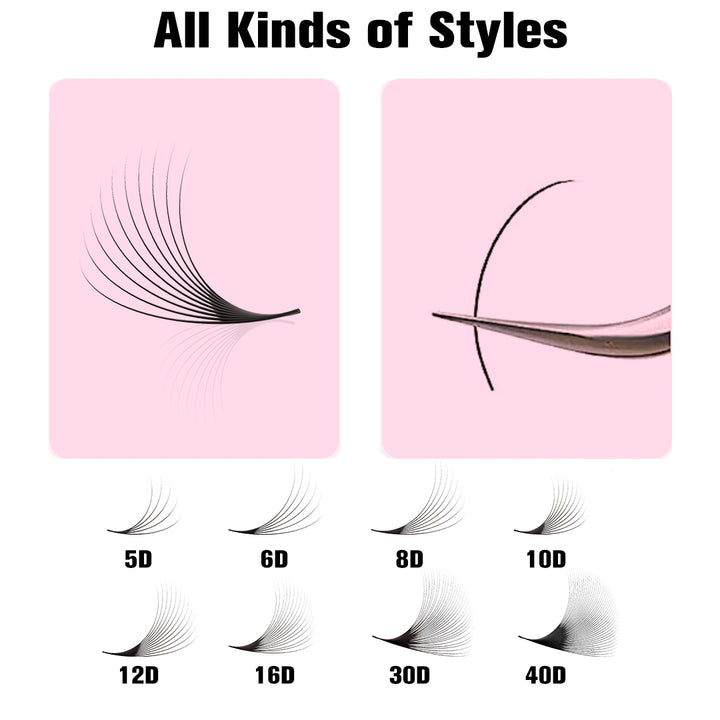 SHELASH 10D Pointy Base Premade Loose Fans, 500 fans, matte black, lightweight for natural mega volume lash extensions
